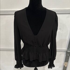 Lucy Paris Black Ruffled Peplum Blouse